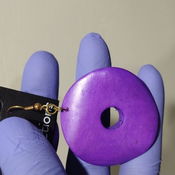 Rare Purple Donut Hoop Earrings – Bold Gold-Tone Drop Dangle Statement Jewelry - Picture 4 of 6